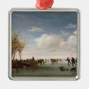 Nederlands landschap met Skaters Metalen Ornament