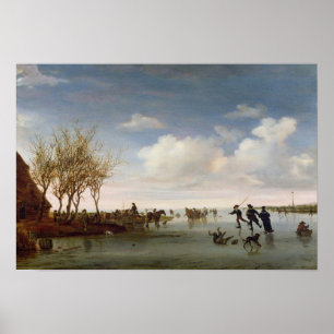 Nederlands landschap met Skaters Poster