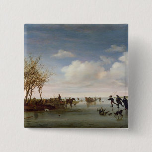 Nederlands landschap met Skaters Vierkante Button 5,1 Cm