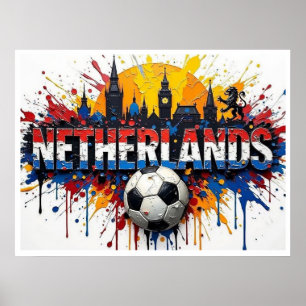 Nederlands Voetbal Stadssilhouet Olie Schilderstij Poster