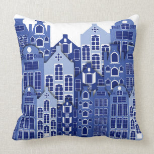 Nederlandse Amsterdam Blauwe Huizen Sierkussen
 Kussen