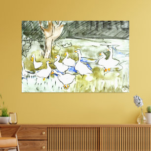 Nederlandse Art Nouveau Eenden en Ganzen Canvas Afdruk