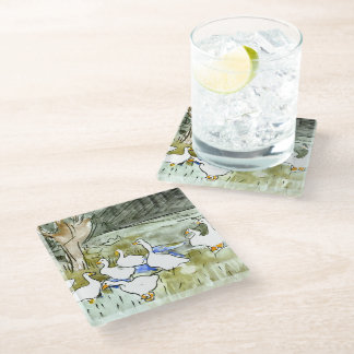 Nederlandse Art Nouveau Eenden en Ganzen Glazen Onderzetter