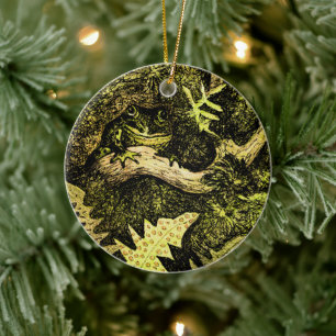 Nederlandse Art Nouveau Kikker in Boom Keramisch Ornament