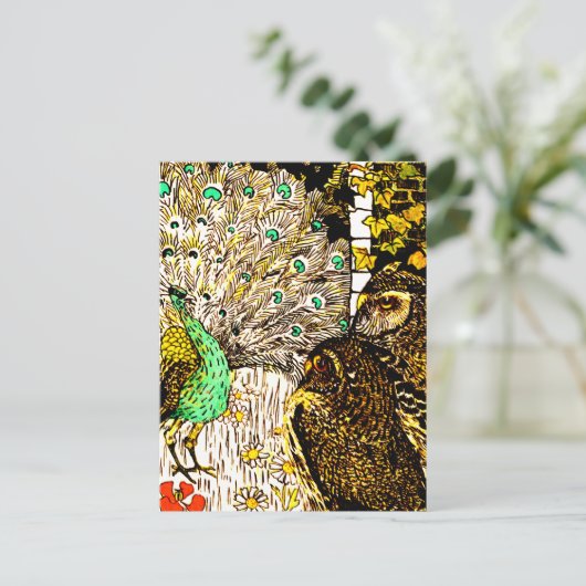 Nederlandse Art Nouveau Pauw en uilen Briefkaart (Staand voorkant)