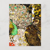 Nederlandse Art Nouveau Pauw en uilen Briefkaart (Voorkant)