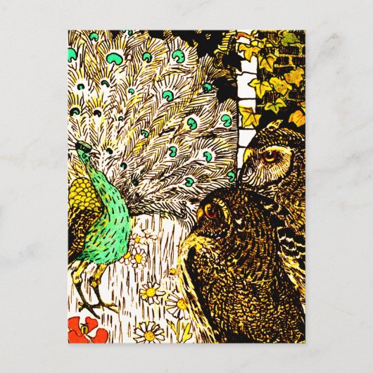 Nederlandse Art Nouveau Pauw en uilen Briefkaart (Voorkant)