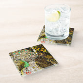 Nederlandse Art Nouveau Pauw en uilen Glazen Onderzetter (Schuin)