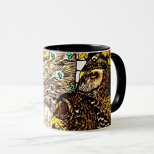 Nederlandse Art Nouveau Pauw en uilen Mok (Voorkant rechts)