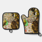 Nederlandse Art Nouveau Pauw en uilen Ovenwant & Pannenlap Set (Voorkant)