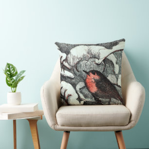 Nederlandse Art Nouveau Robin Bird in de winter Kussen