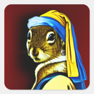 Nederlandse Baroque Art Squirrel met een parel Vierkante Sticker