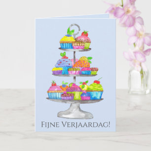 Nederlandse Birthday Waterverf cupcakes Kaart
