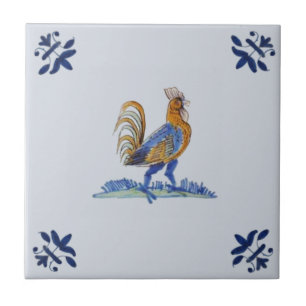 Nederlandse Delft Rooster circa 1650 Repro Tegeltje
