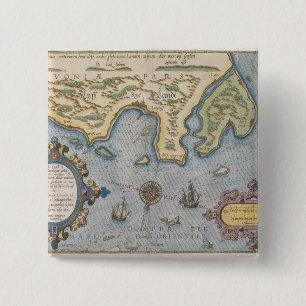 Nederlandse handelskaart van het Baltische Zee Vierkante Button 5,1 Cm