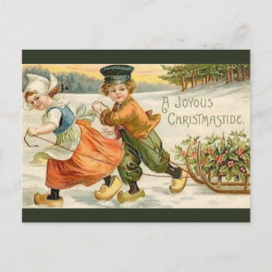 Nederlandse jongen en meisje met kerstmis Briefkaart