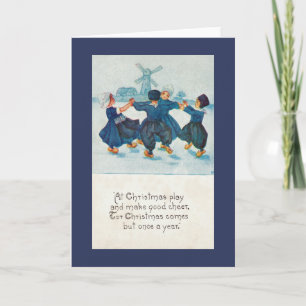 Nederlandse kerstkinderen dansen, feestdagen kaart