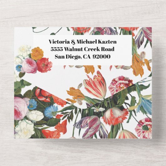 Nederlandse Master Floral Wedding All In One Uitnodiging (Achterkant)