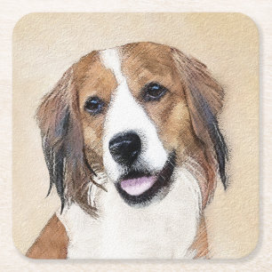 Nederlandse Schilderen van Kooikerhondje - Dog Art Vierkante Kartonnen Onderzetter