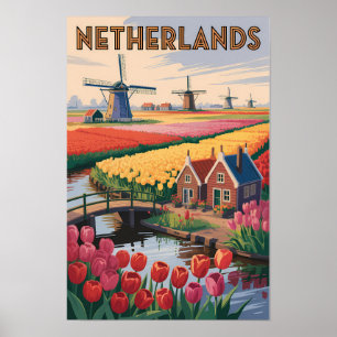 Nederlandse Tulp Illustratie Reis Kunst Vintage Poster