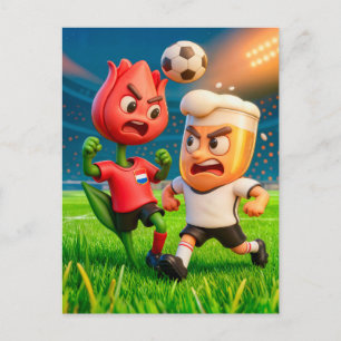 Nederlandse tulp versus Duitse bierglas voetbaldue Briefkaart