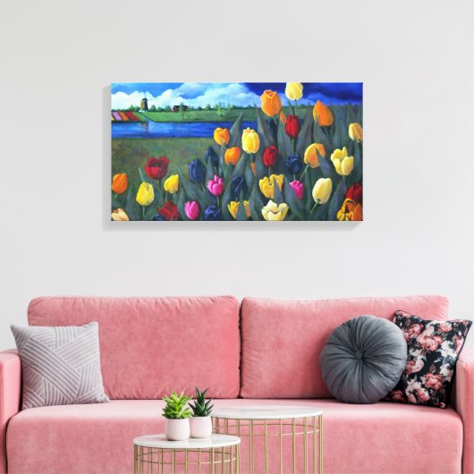 Nederlandse tulpen: Origineel acryl schilderij: Bl Canvas Afdruk (Insitu (Woonkamer))