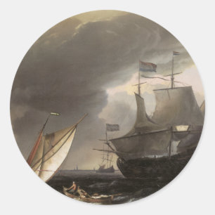 Nederlandse vaartuigen op een Stormy Zee c. 1690 Ronde Sticker