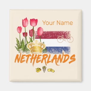 Nederlandse  vlag en Nederlandse Tulp Magneet