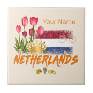 Nederlandse  vlag en Nederlandse Tulp Tegeltje