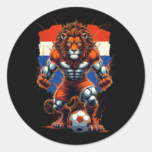 Nederlandse Voetbal Fan Vintage Leeuw Dier Kunst Ronde Sticker