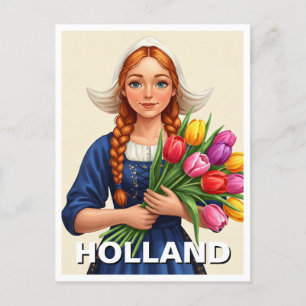 Nederlandse Vrouw Tulpen Holland Nederland Briefkaart