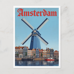 Nederlandse windmolen en grachtenscene Amsterdam Briefkaart