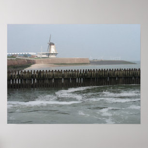 Nederlandse Windmolen op Zee Foto Poster Art