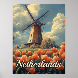  Nederlandse Windmolen: Tulpen en Charm Poster