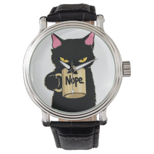 Nee hoor Kattenkoffiemok – Grappige Zwarte Kat Hou Horloge