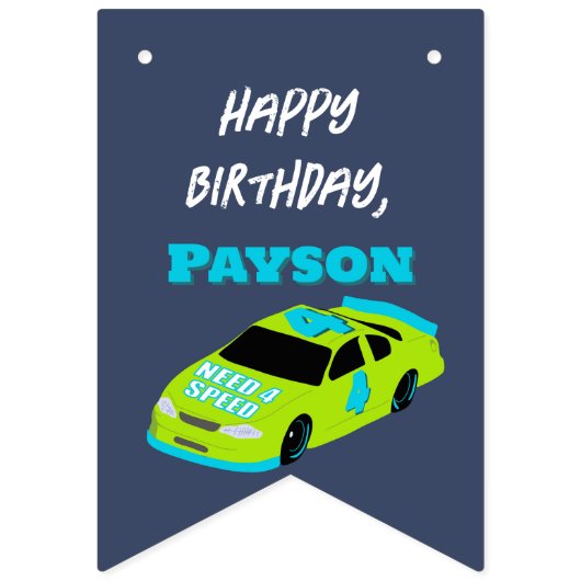 Need 4 Speed Race Car Boys 4th Birthday Foto Vlaggetjes (Eerste vlag)