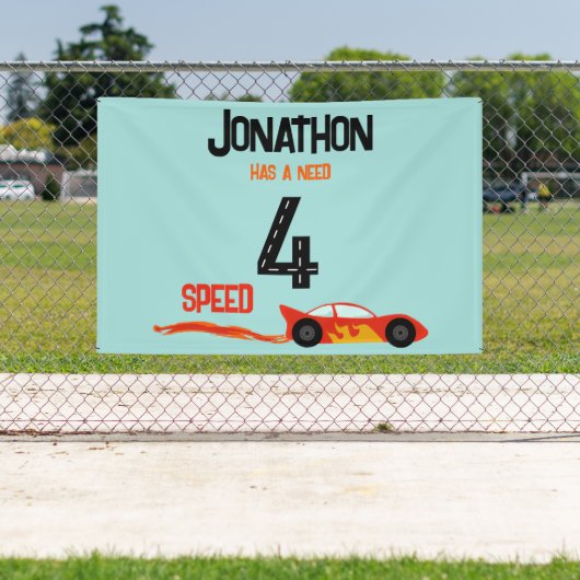Need 4 speed racewagen vierde verjaardag party spandoek (Insitu)