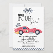 Need FOUR Speed Birthday Invitation | Red Race Car Kaart (Voorkant)