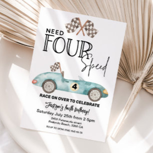 Need FOUR Speed Blue Race auto 4e verjaardag Kaart