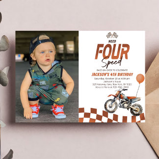 Need Four Speed Dirt Bike Boy 4th Birthday Foto Kaart