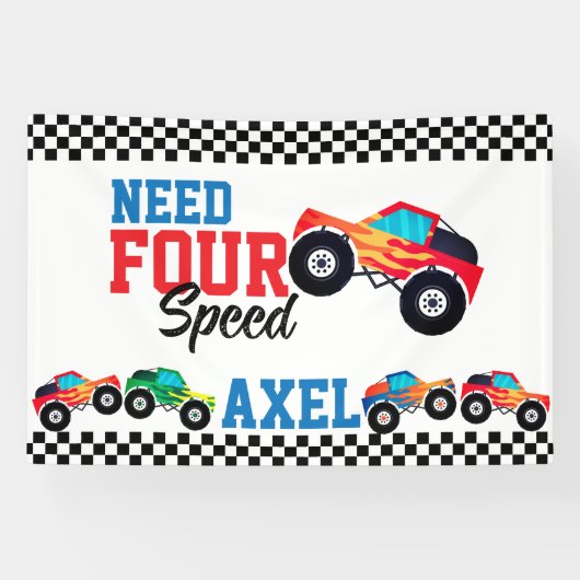 Need Four Speed Monster Truck Race 4e verjaardag B Spandoek (Horizontaal)