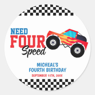 Need Four Speed Monster Truck Vierde Verjaardag Te Ronde Sticker