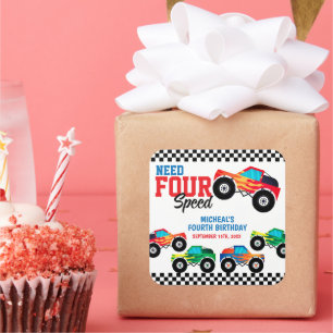 Need Four Speed Monster Truck Vierde Verjaardag Vierkante Sticker