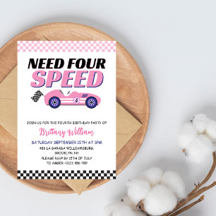 Need Four Speed Pink Race Auto Meisje Verjaardag Kaart