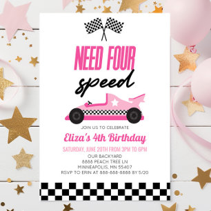 Need Four Speed Roze Race Auto 4e Verjaardagsfeest Kaart