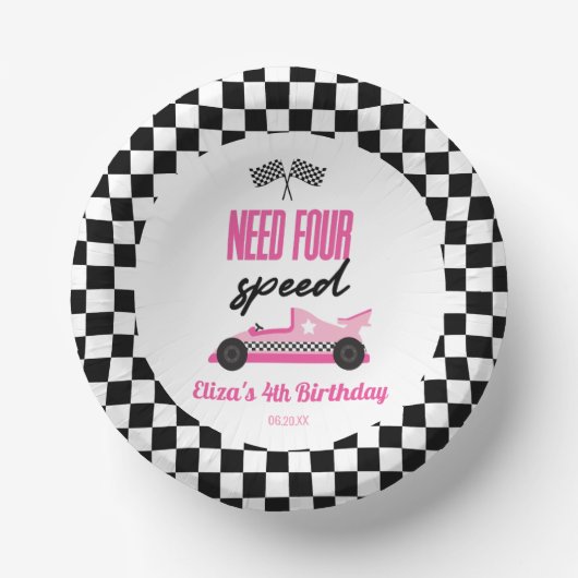Need Four Speed Roze Race Auto 4e Verjaardagsfeest Papieren Kommen (Voorkant)