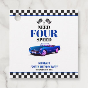 Need Four Speed sportwagen blauw vierde verjaardag Bedankjes Labels