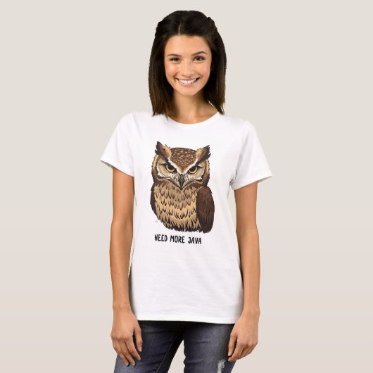 Need More Java Owl Coffee T-shirt Funny Owl (Voorkant volledig)