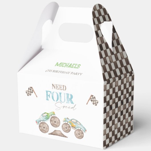 Need VIER Speed Blue Monster Trucks Favoriete Box Bedankdoosjes (Achterkant)