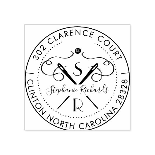 Needle & Thread Crest Monogram & Adres Rubberstempel (Afrduk)